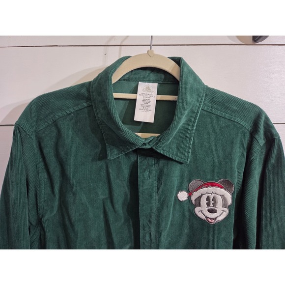 Disney Parks Green Corduroy Mickey Mouse Christmas Jacket Large Organic Cotton - Picture 3 of 13